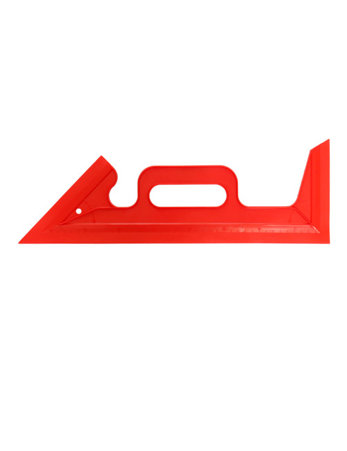 A red plastic paint guard, a ruler-like object that acts as a replacement for masking tape