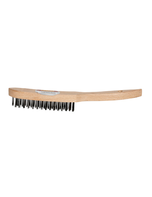 A wire brush with 3 rows of wire bristles and a comfortable shaped beech timber handle