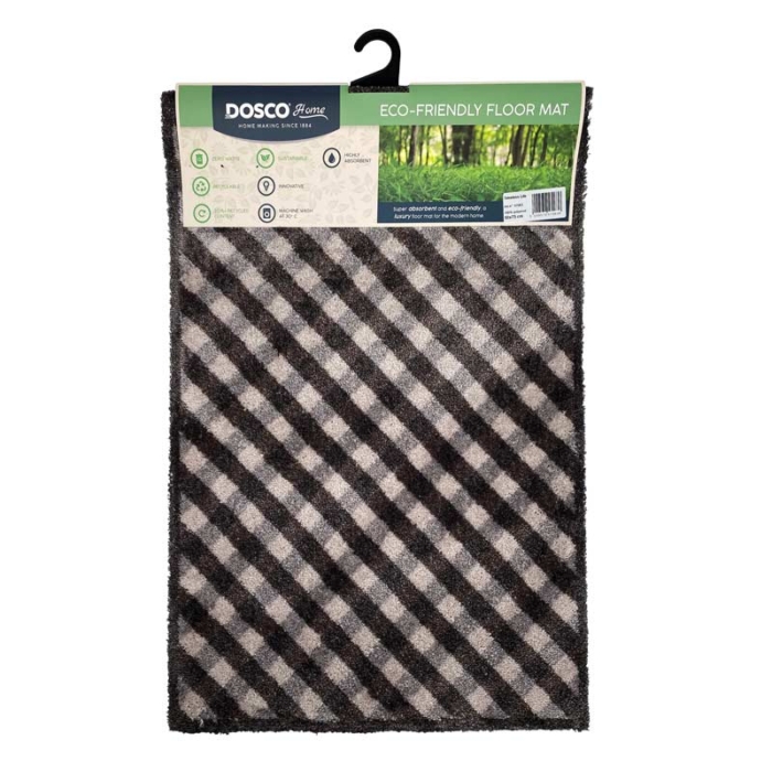 The Dosco Home Eco Friendly "Timeless Life" mat with a black and white checked pattern on a white background